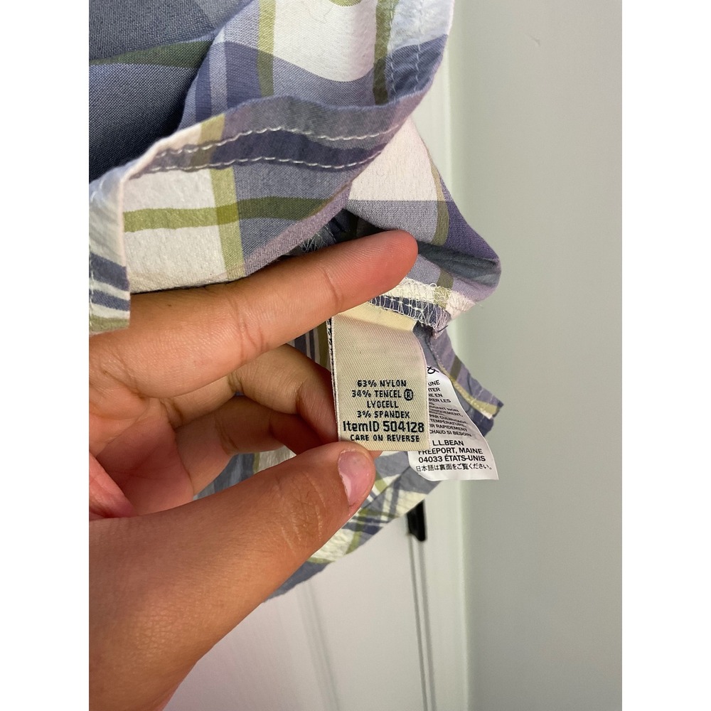 LL Bean Mens Short Sleeve Plaid Button Down Shirt Blue Green XL - Picture 8 of 10